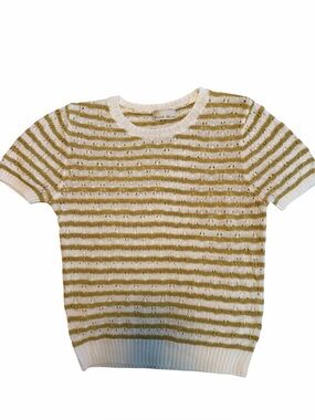 Biscotti Cream and Gold Striped Knit Top